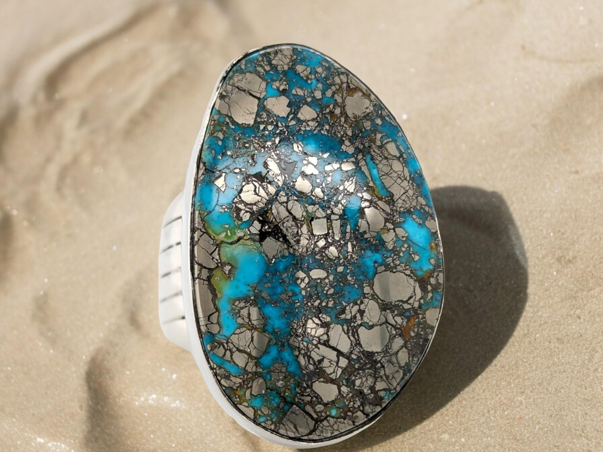 Artisan Sterling Silver with American Turquoise Ring - Size 12  A Gift for Every event For Sale