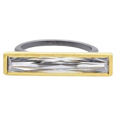 Sterling Silver with Black Rhodium & Yellow Gold Overlay Baguette Bar Rings