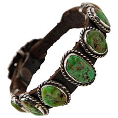 Sterling Silver with Cabochon Turquoise and Leather Bracelet