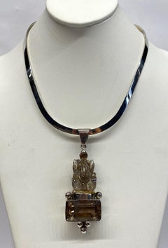 Sterling Silver with Carved Quartz Ganesha Pendant Necklace