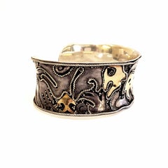 Sterling Silver with Gold Accent Abstract Ocean Scene Cuff Bracelet