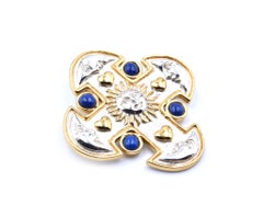 Sterling Silver with Lapis Sun and Moon Cross Pin Signed Sergio Bustamante