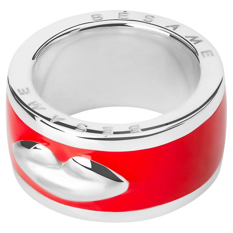 Sterling Silver With Nanoceramics Bésame Red Color Ring - Size 60 For Sale