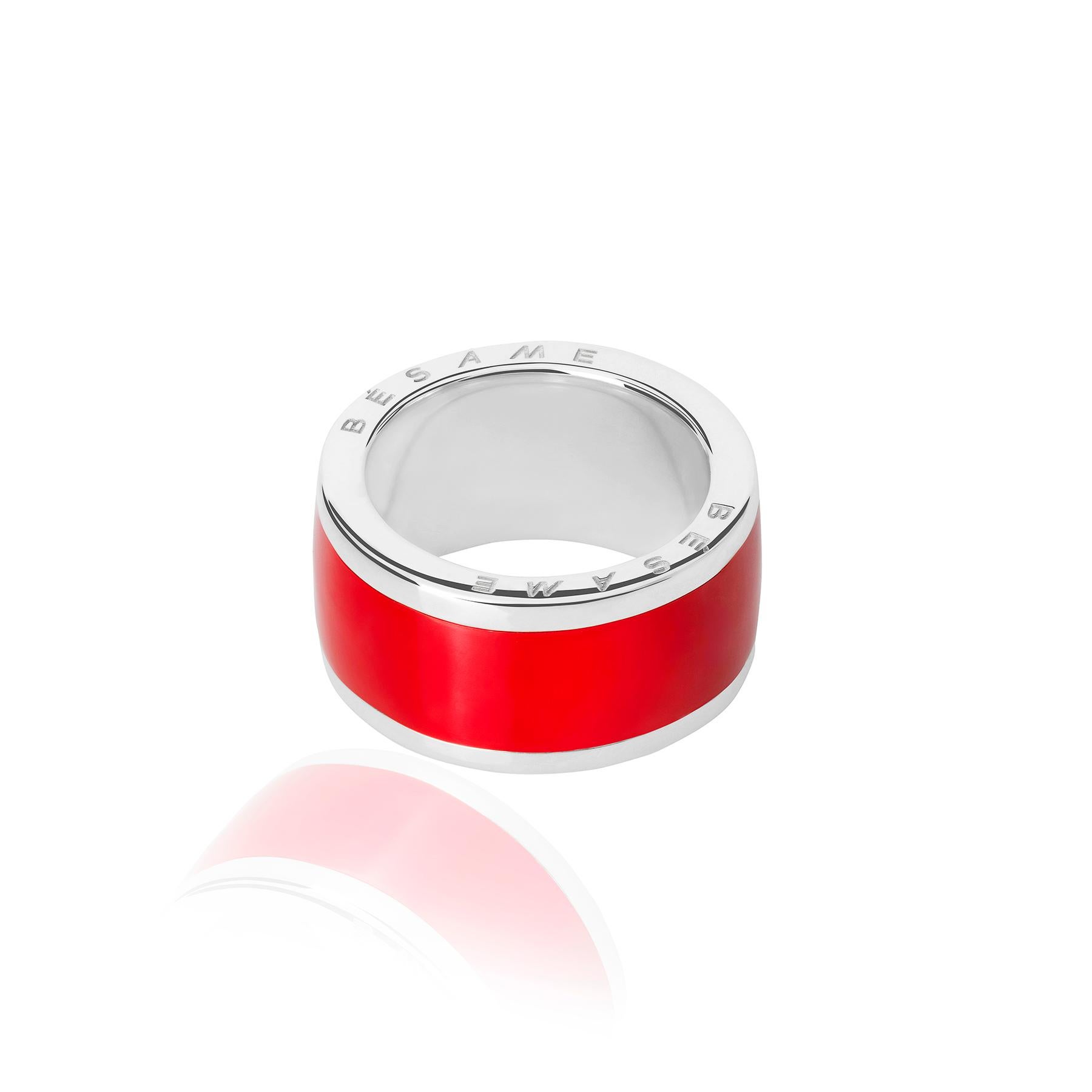 Sterling Silver With Nanoceramics Bésame Red Color Ring - Size 75 In New Condition For Sale In Mexico City, MX