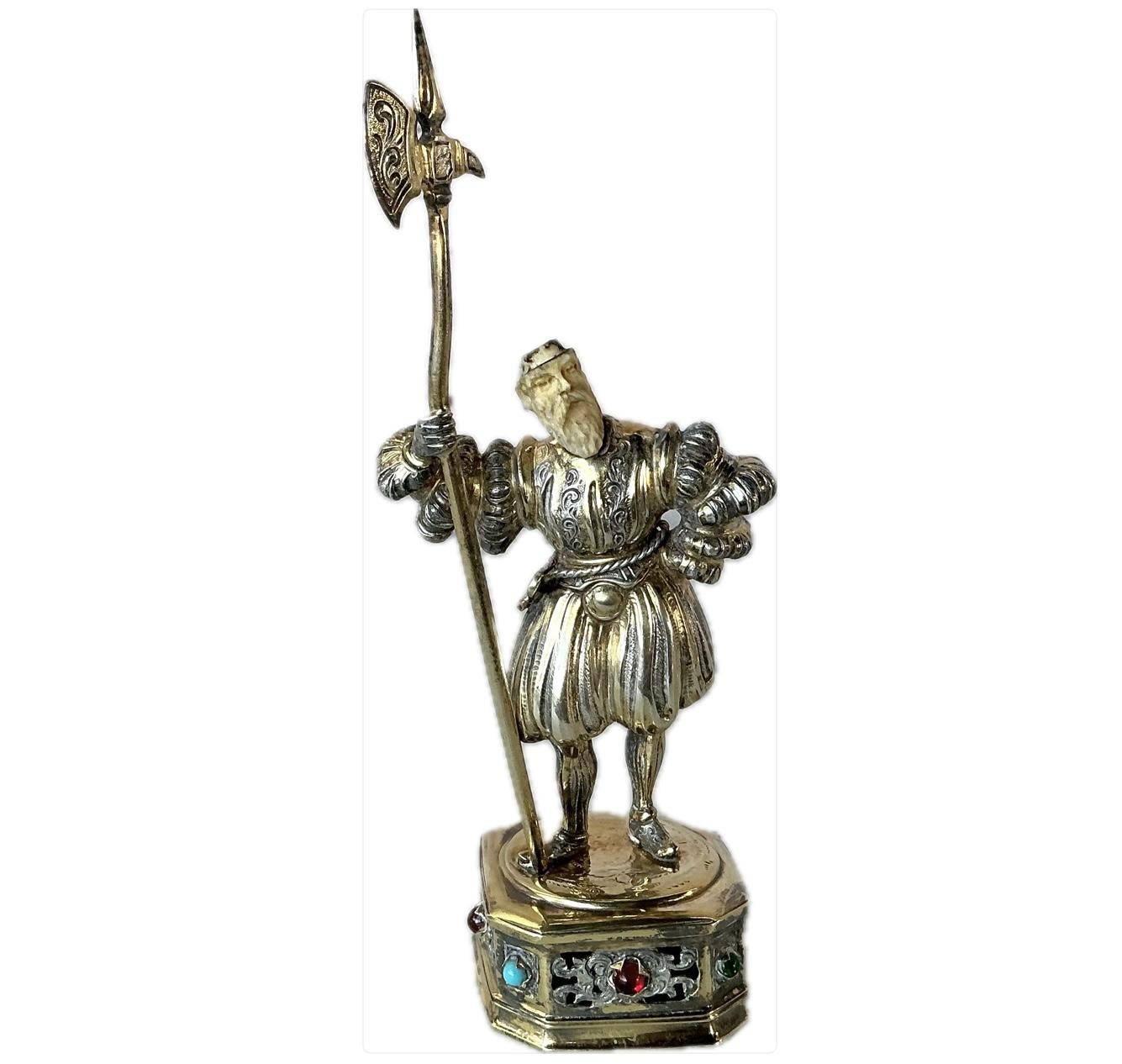 German Sterling Silver with Parcel Gilt Medieval Knights, Set of Three For Sale