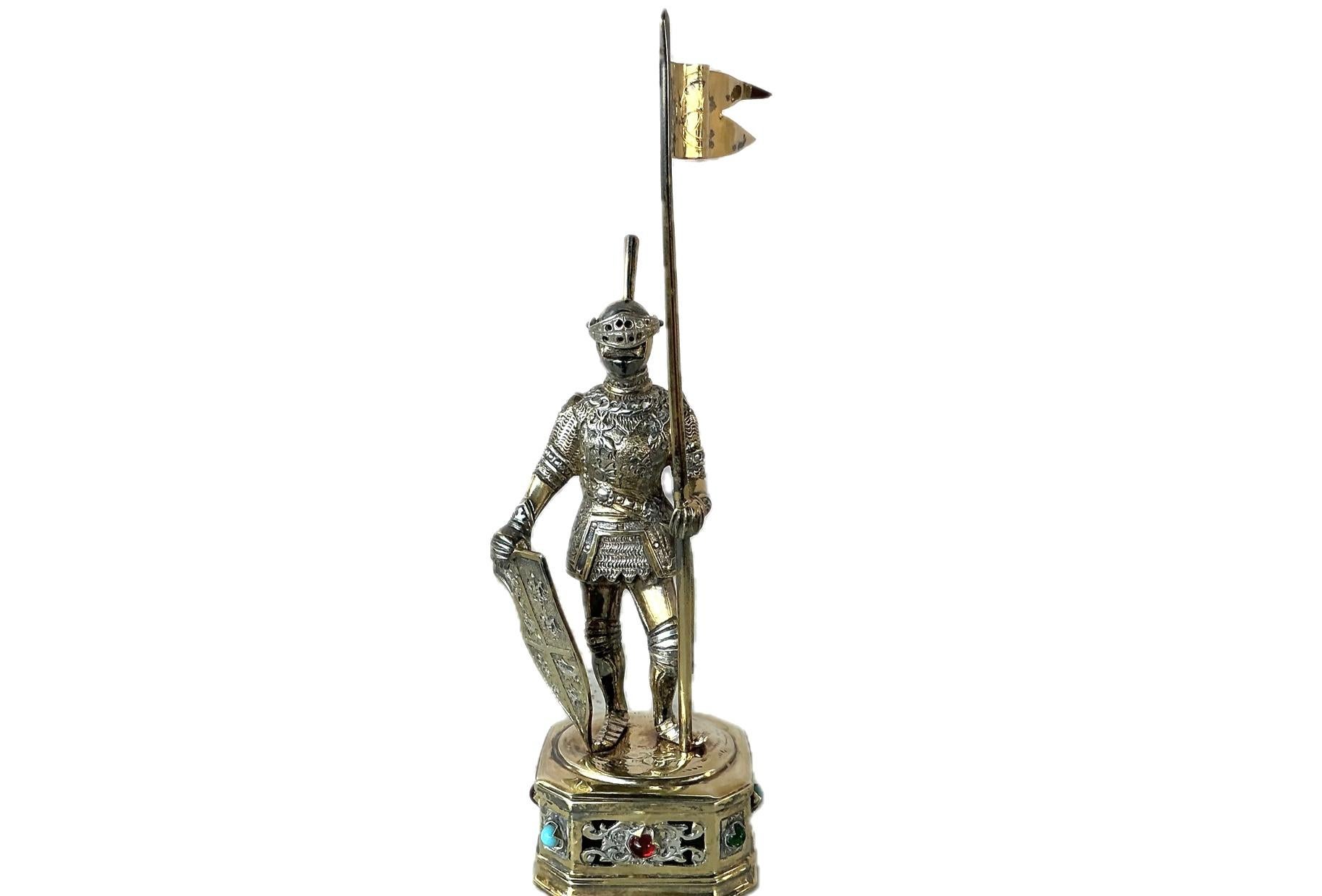 20th Century Sterling Silver with Parcel Gilt Medieval Knights, Set of Three For Sale