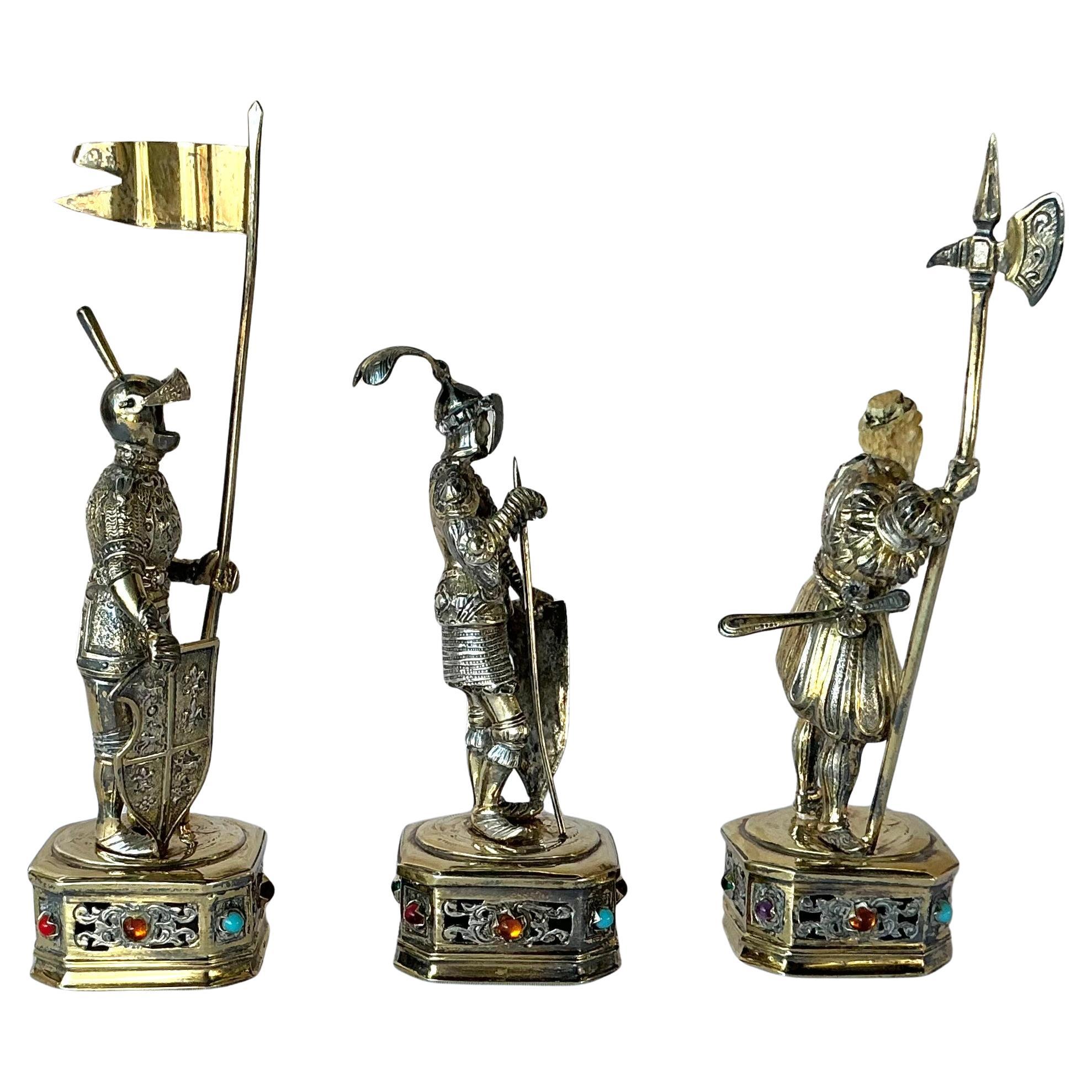 Sterling Silver with Parcel Gilt Medieval Knights, Set of Three For Sale 2