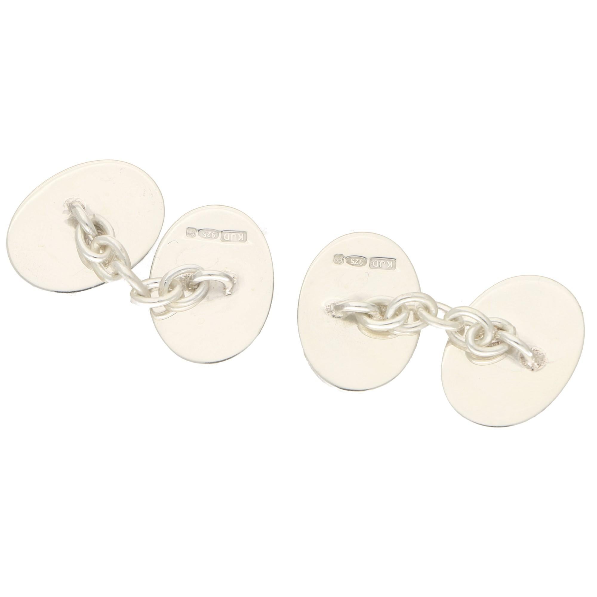 Manschettenknöpfe aus Sterling Silber mit roter Emaille Kette A Link für Damen oder Herren im Angebot