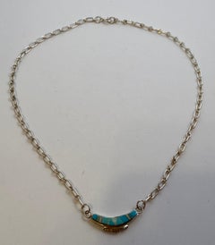 Sterling Silver with Turquoise and Opal Accent Chain-Link Necklace and Pendant