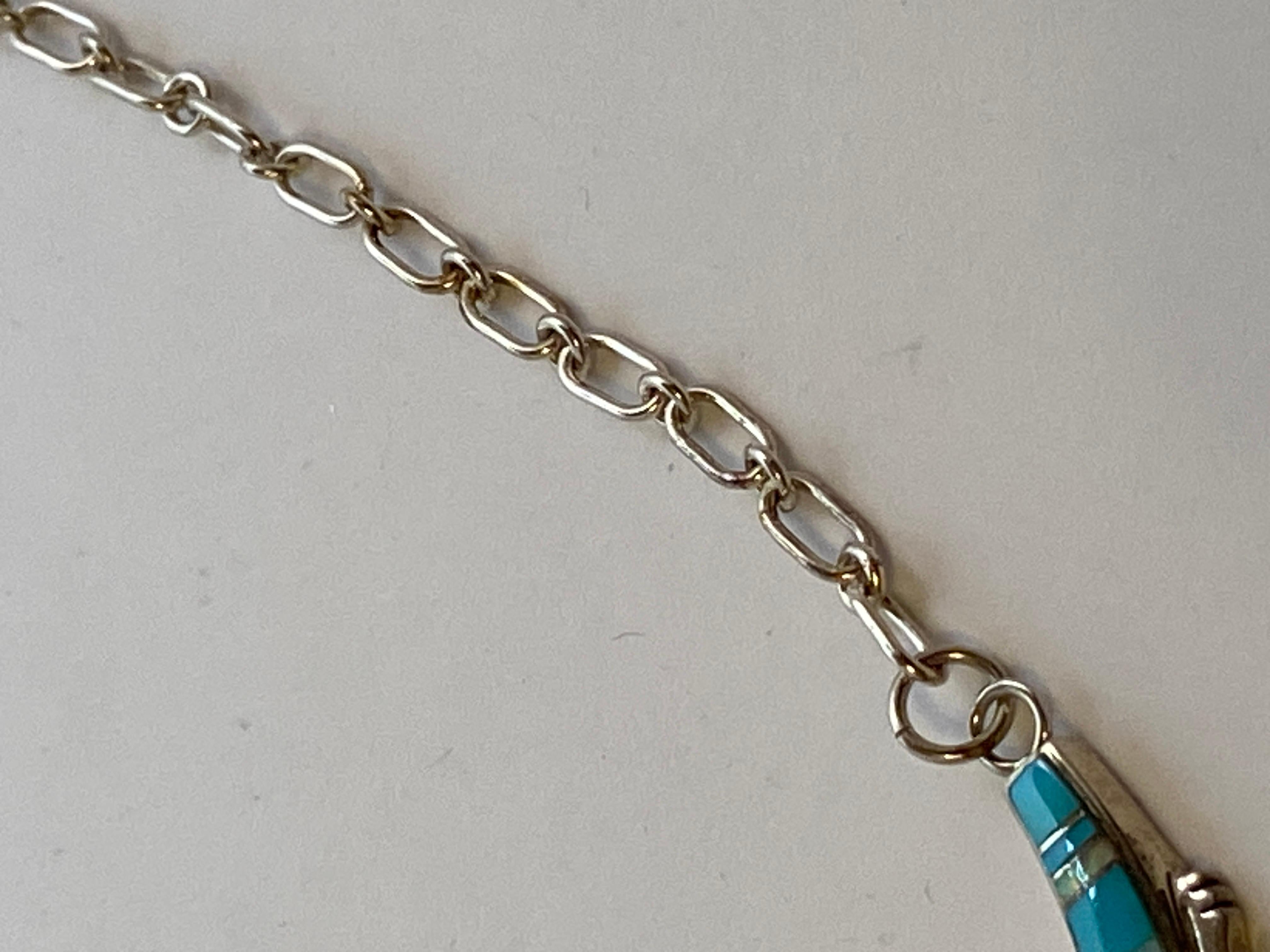 Sterling Silver with Turquoise and Opal Accent Chain-Link Necklace and Pendant For Sale 2
