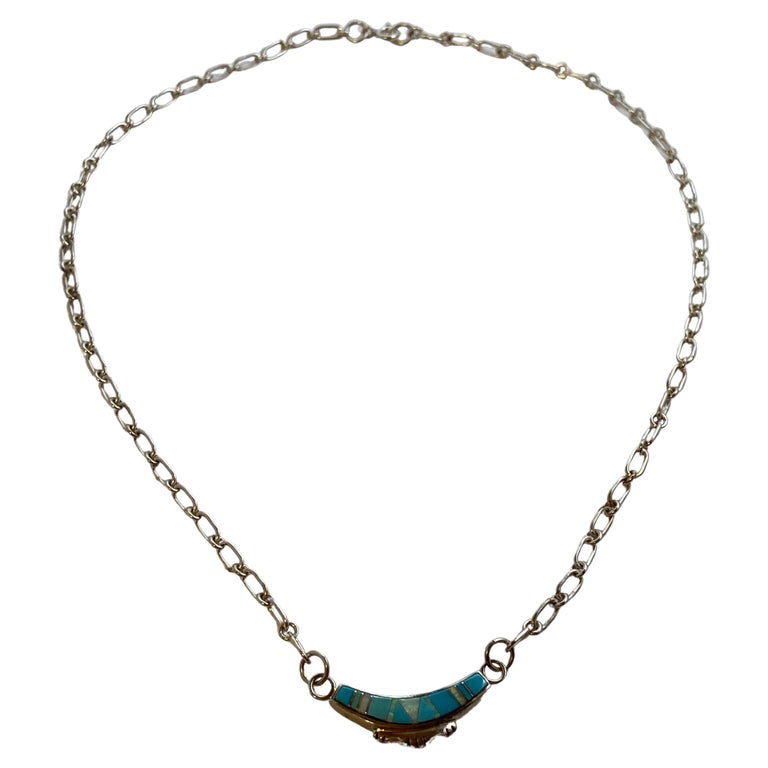 10 Karat Gold Turquoise Necklace Chain Link Style with Dangling Accents For  Sale at 1stDibs