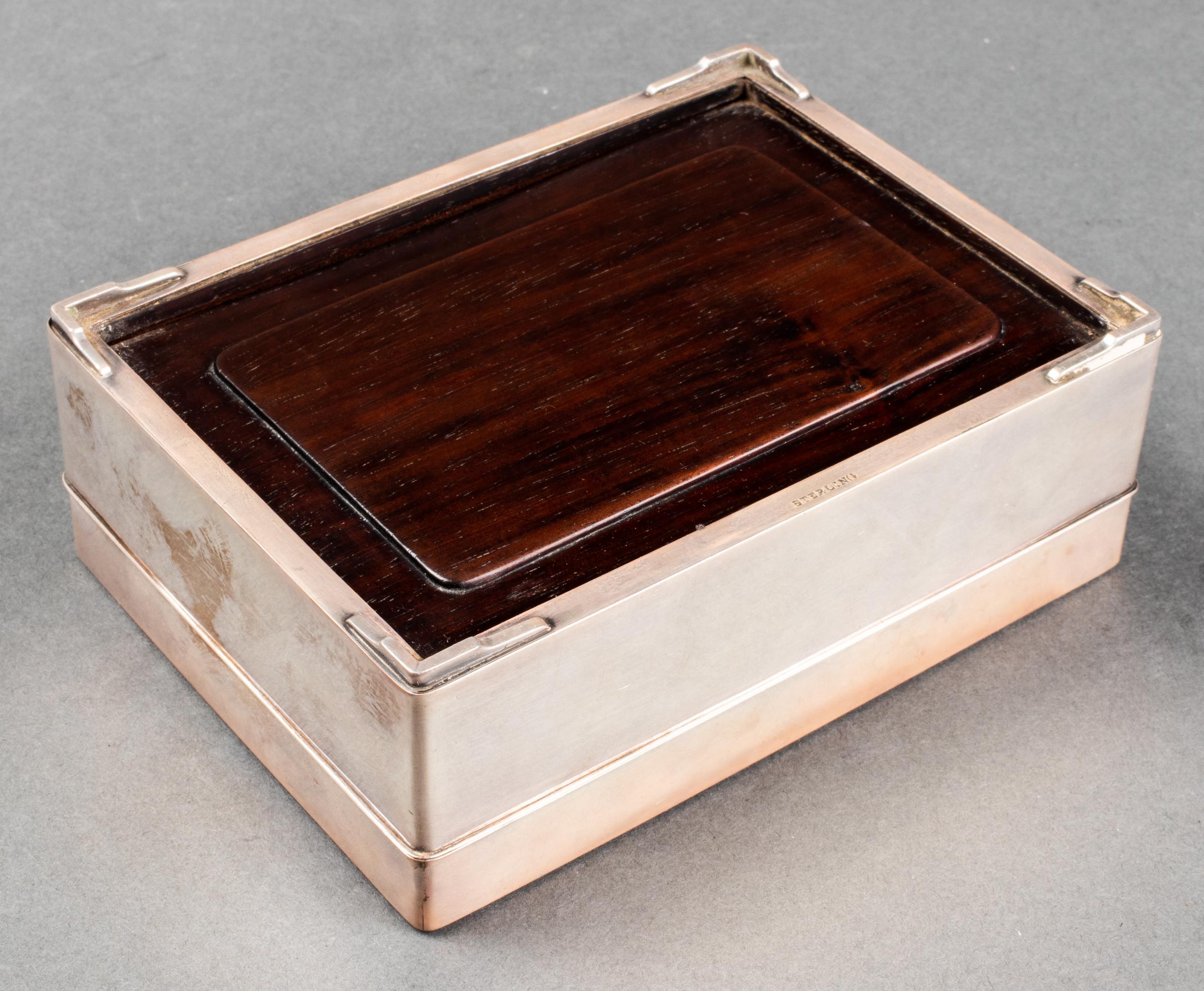 Sterling Silver Wood Dresser Box with Mixed Metal Lid Depicting Japanese Scene 2