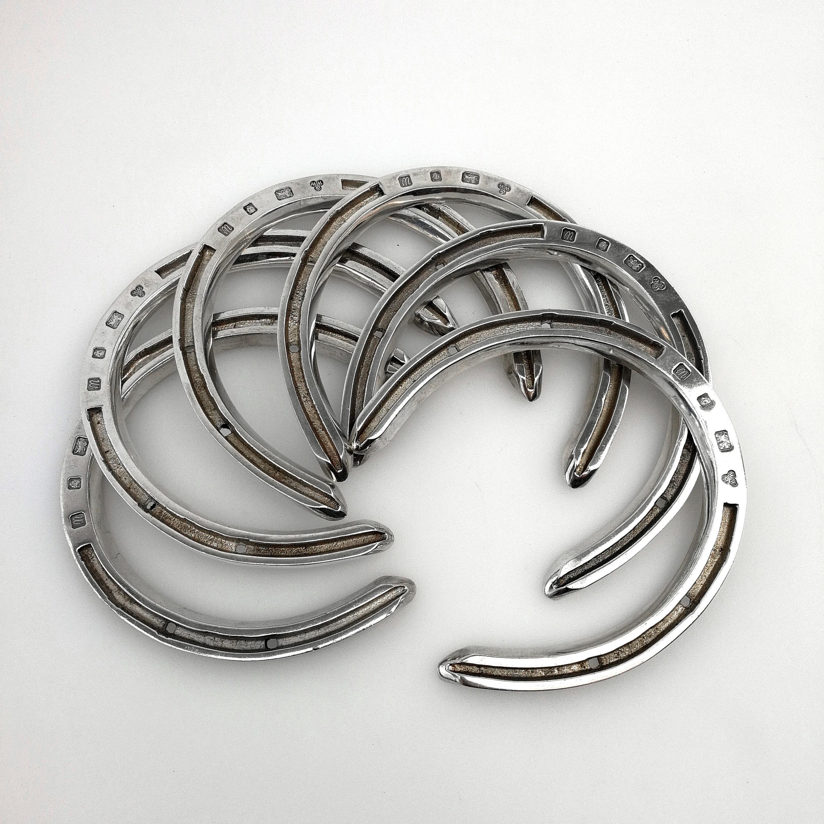 Sterling Silver and Wood Horseshoes Set 1996 Horse Shoe Toss Game Set In Good Condition In London, GB