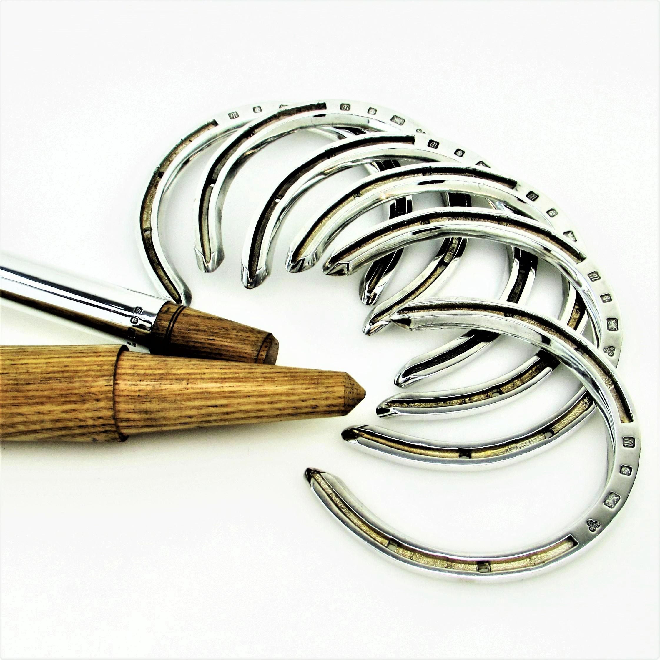 Sterling Silver & Wood Horseshoes Set Boxed 1996 Horse Shoe Toss Game Set 2