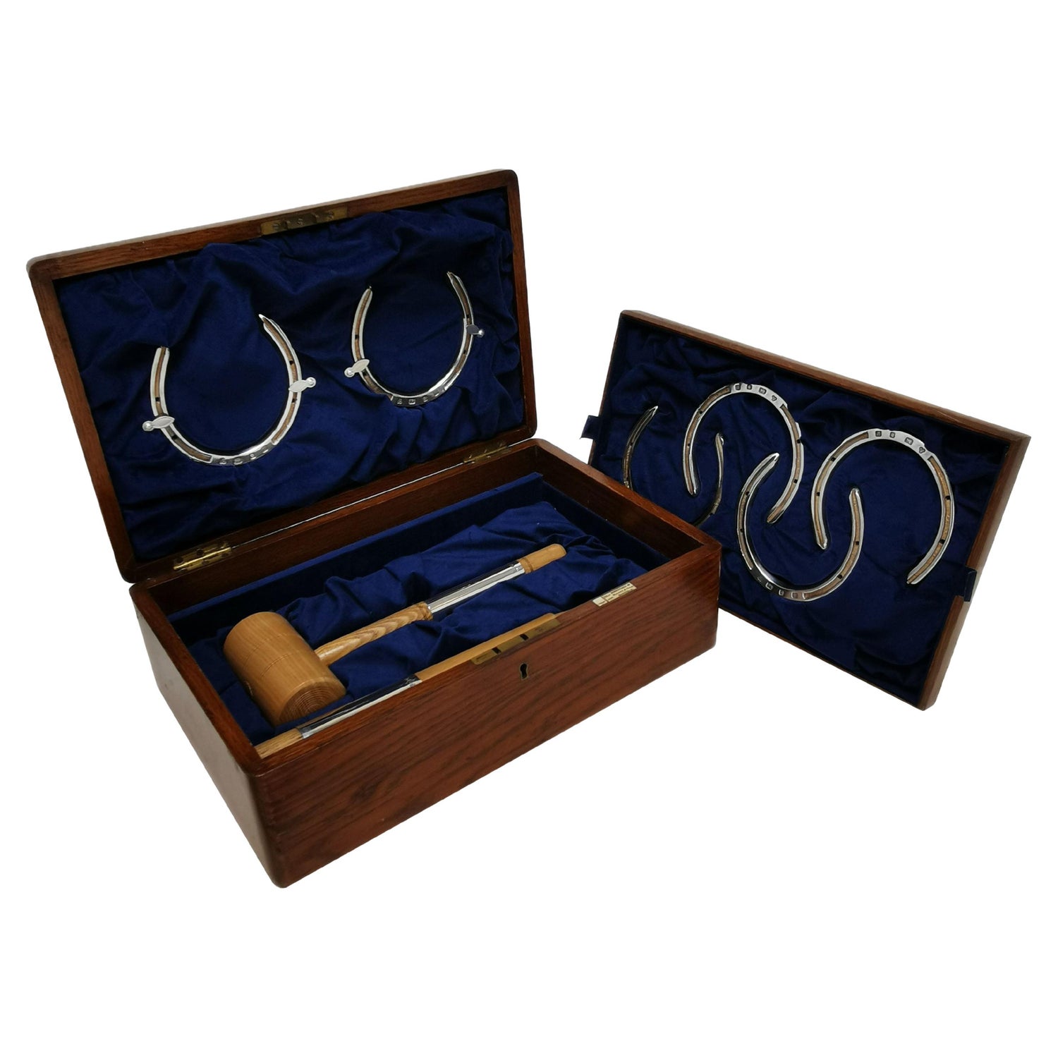 Sterling Silver & Wood Horseshoes Set Boxed 1996 Horse Shoe Toss Game Set