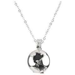 Sterling Silver World Globe Locket - Black Obsidian