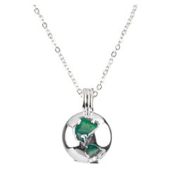 Sterling Silver World Globe Locket - Green Jade