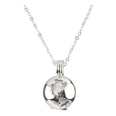 Sterling Silver World Globe Locket - Moonstone