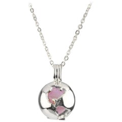 Sterling Silver World Globe Locket - Rose Quartz