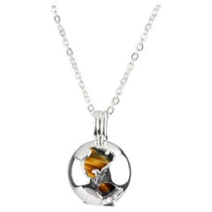 Sterling Silver World Globe Locket - Tiger's Eye