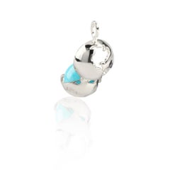 Sterling Silver World Globe Locket - Turquoise