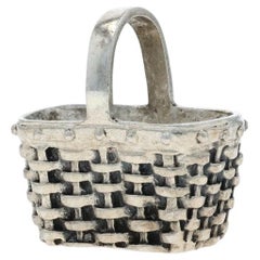 Sterling Silver Woven Basket Charm - 925 Picnic