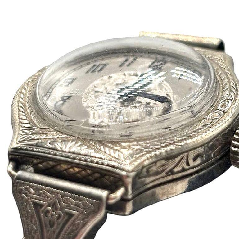 Art Deco Sterling Silver Wristband Bracelet Watch by Elaine Switzerland