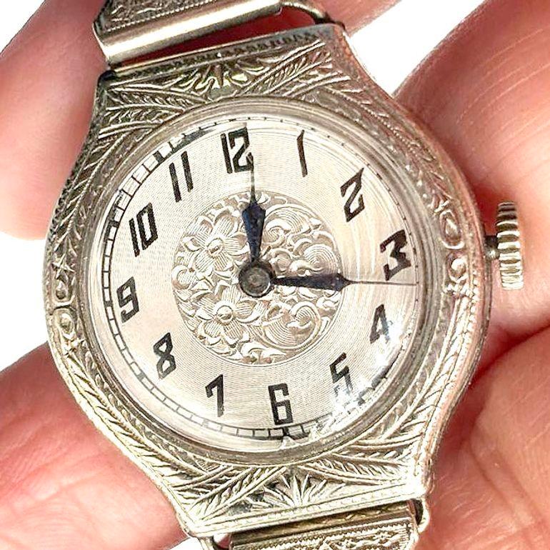 American Sterling Silver Wristband Bracelet Watch by Elaine Switzerland