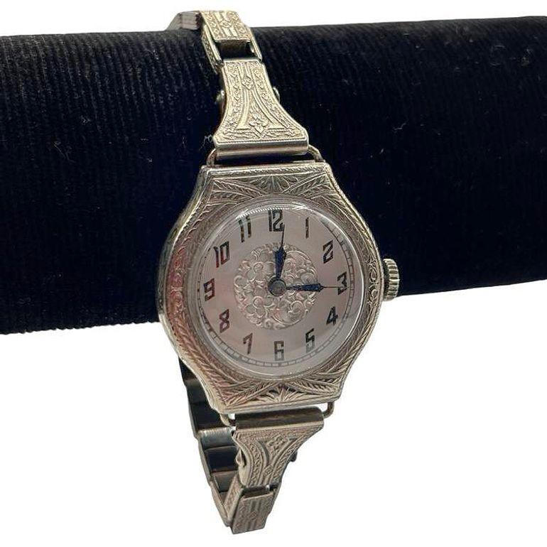 Early 20th Century Sterling Silver Wristband Bracelet Watch by Elaine Switzerland