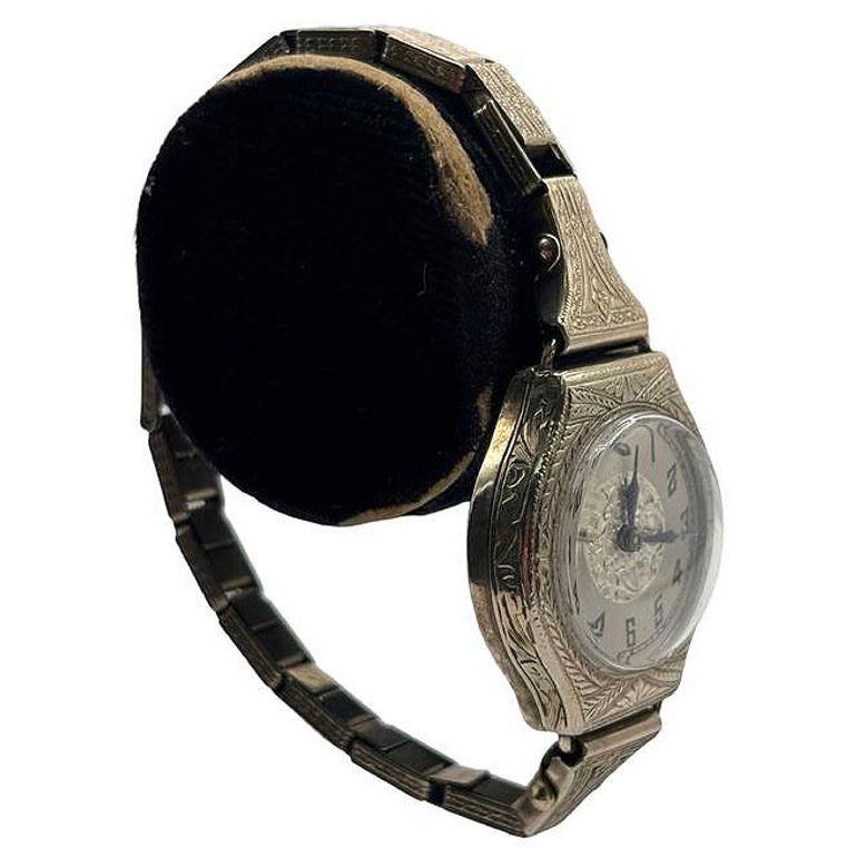 Sterling Silver Wristband Bracelet Watch by Elaine Switzerland In Excellent Condition In Van Nuys, CA