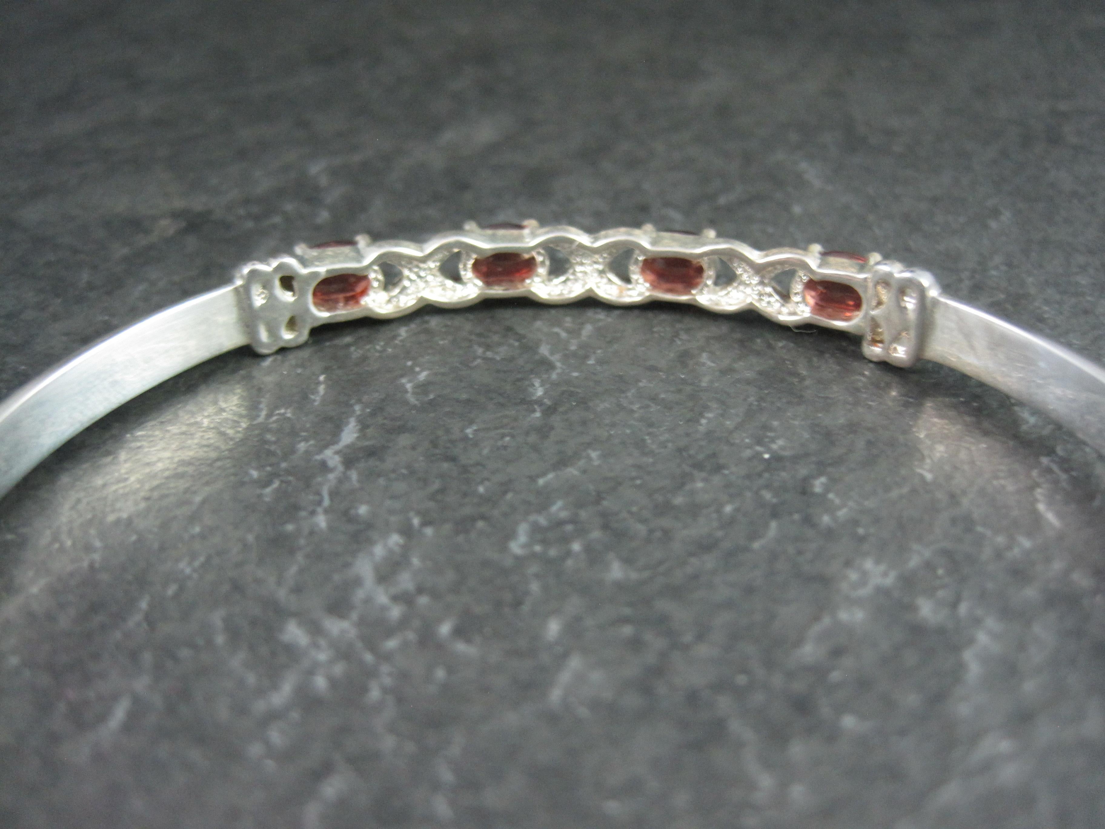 Women's Sterling Silver XO Garnet Bangle Bracelet 7.5 Inches For Sale