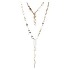 Sterling Silver "Y" Necklace Paperclip Chain (3mm) CZ Link, Yellow Gold Finish