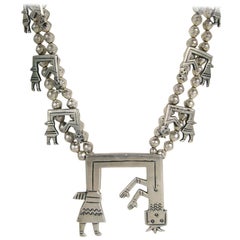 Sterling Silver Yei Squash Necklace Hopi Native American Sand Cast