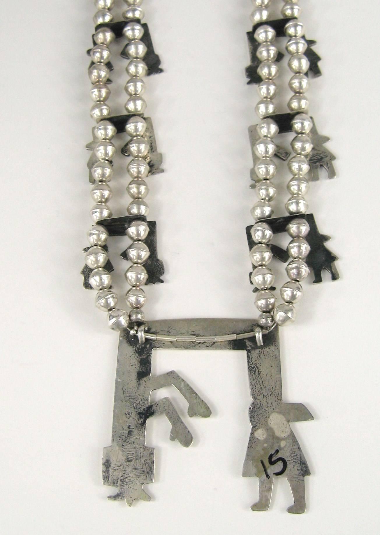 Collana Yei Squash in argento sterling Hopi, nativi americani, con fusione a sabbia in vendita 3