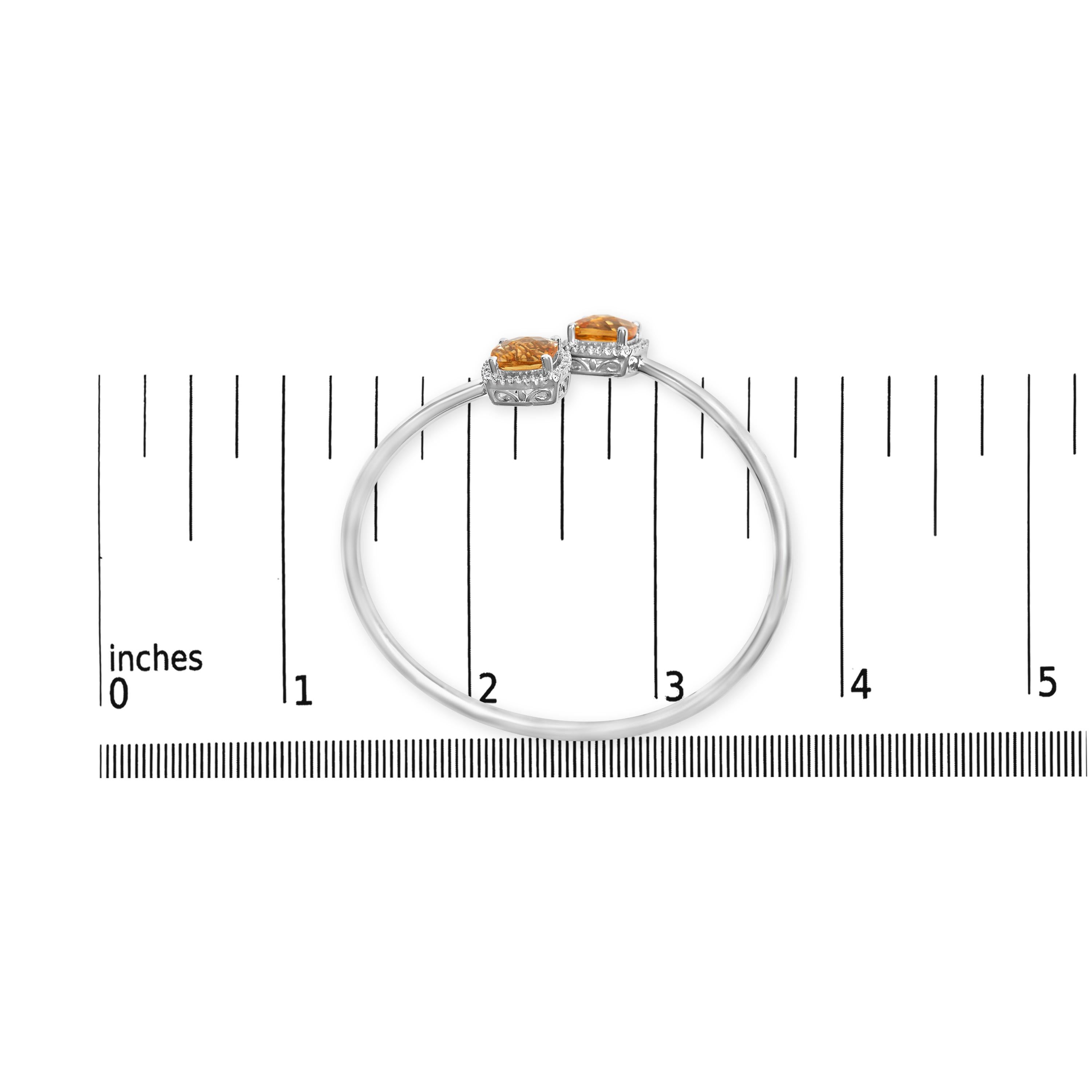 Moderno Bracciale bypass in argento sterling con gemma citrina gialla e accenti di diamanti in vendita