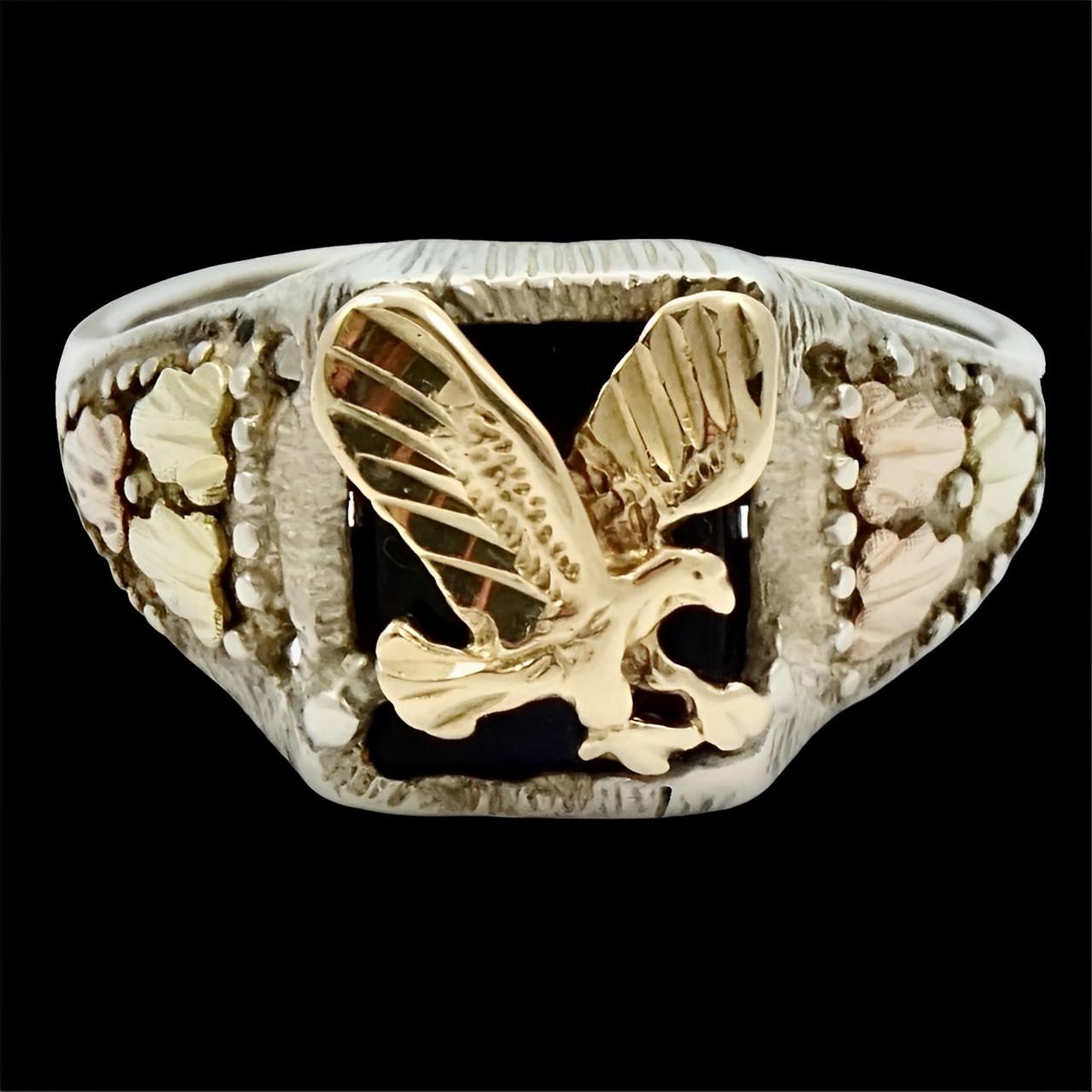 Sterling Silver Yellow Gold and Rose Gold Eagle Ring For Sale 3