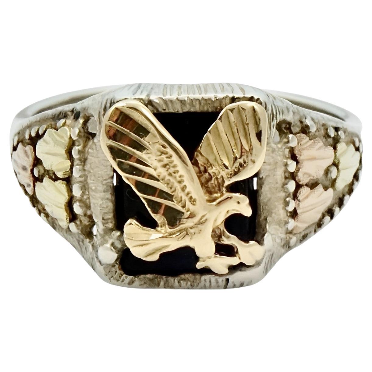 Sterling Silver Yellow Gold and Rose Gold Eagle Ring For Sale