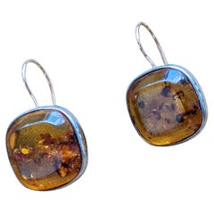 Sterling Silver & Yellow Gold Cushion Amber Earrings