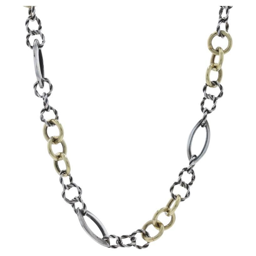 Sterling Silver & Yellow Gold Fancy Chain Necklace 39" - 925 & 18k Italy