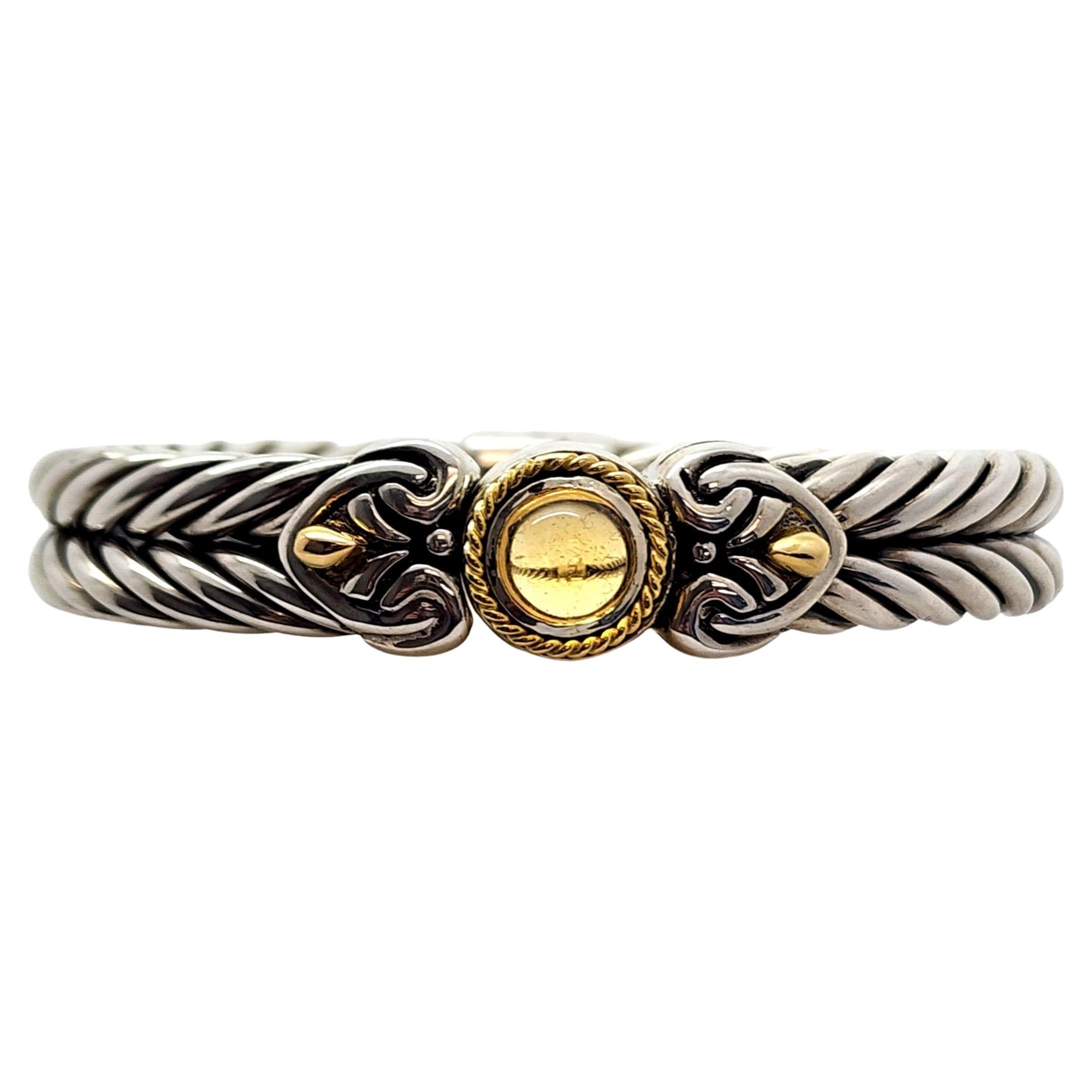 Sterling Silver Yellow Gold Plated Accent Citrine Hinged Bangle Bracelet #13278 For Sale