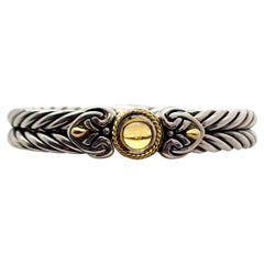Vintage Sterling Silver Yellow Gold Plated Accent Citrine Hinged Bangle Bracelet #13278