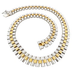 Sterling Silver Yellow Plated Watch Band Link Necklace 12mm Wide 17.5 Inches