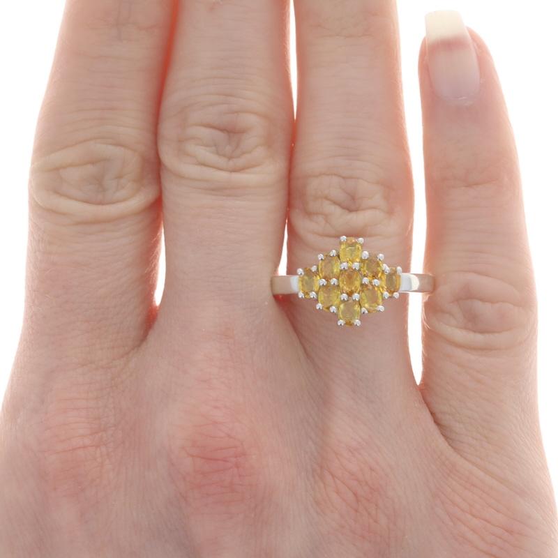 Oval Cut Sterling Silver Yellow Sapphire Cluster Cocktail Ring - 925 Oval 1.10ctw
