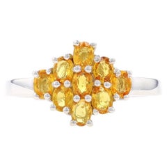 Sterling Silver Yellow Sapphire Cluster Cocktail Ring - 925 Oval 1.10ctw