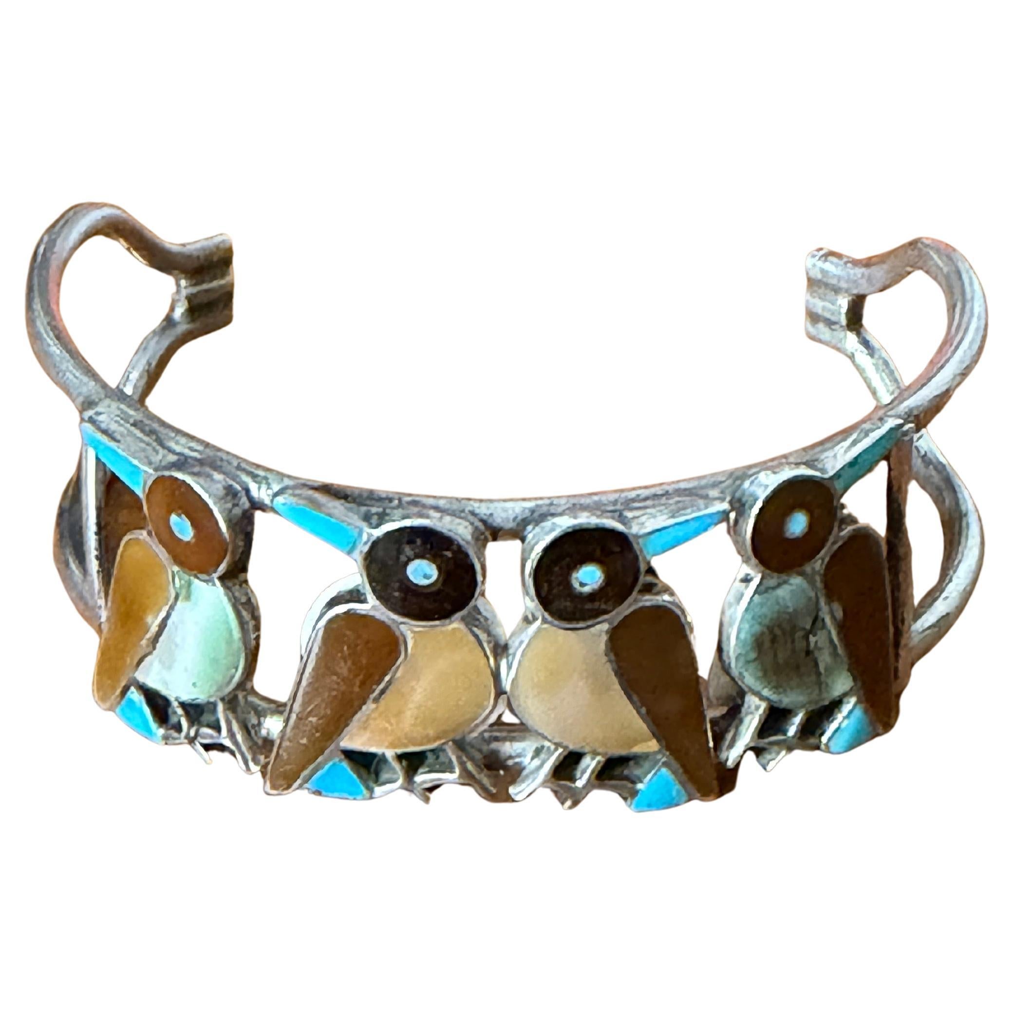 Sterling silver Zuni Bird Inlaid Cuff Bracelet, 1970s Pawn Native American