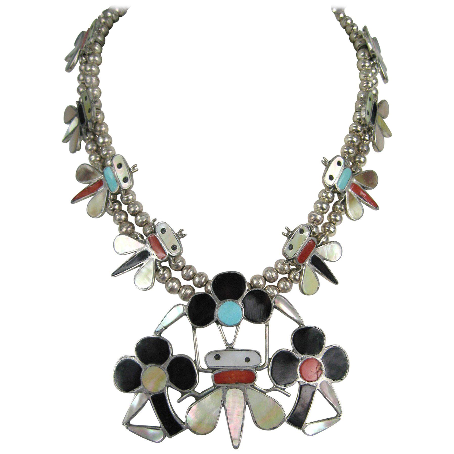 Sterling Silver Zuni Bumble Bee Squash Blossom Necklace 1975 Tanner Chaney