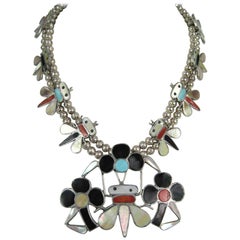 Vintage Sterling Silver Zuni Bumble Bee Squash Blossom Necklace 1975 Tanner Chaney