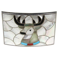 Sterling Silver Zuni Moose INLAY Belt Buckle PORFILIO ANN SHEYKA Native American