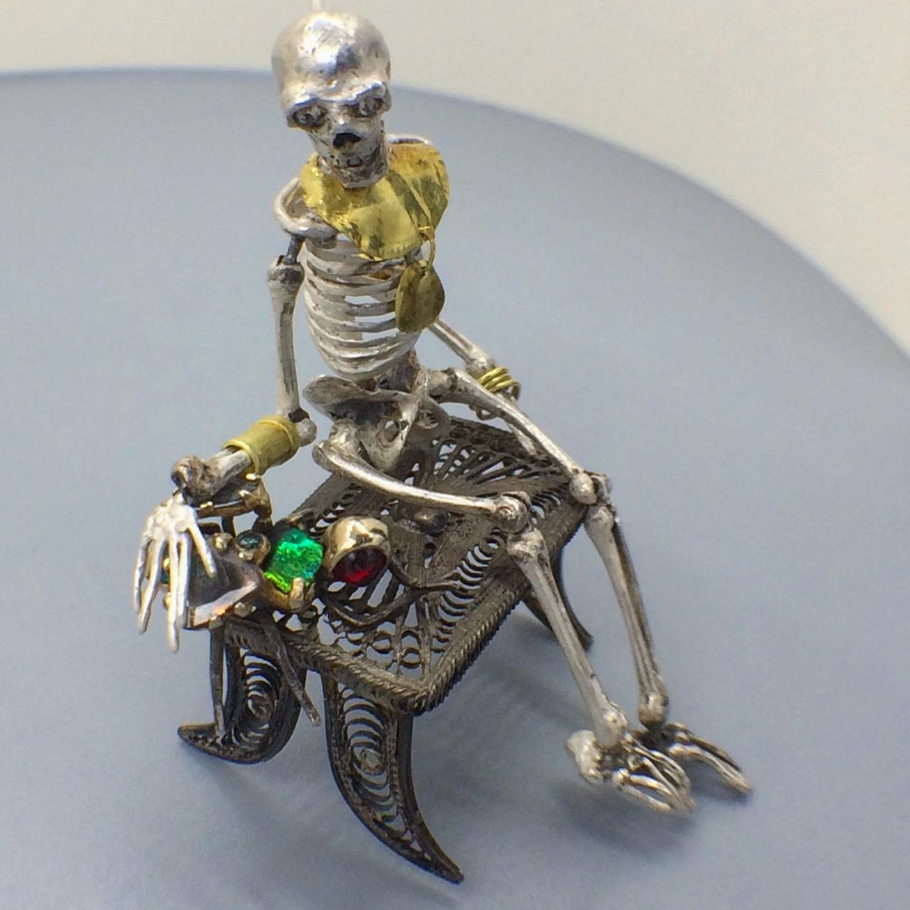 Sterling Skeleton with Hand Hammered Jewels in 20k and 22k Gold In New Condition For Sale In New York, NY