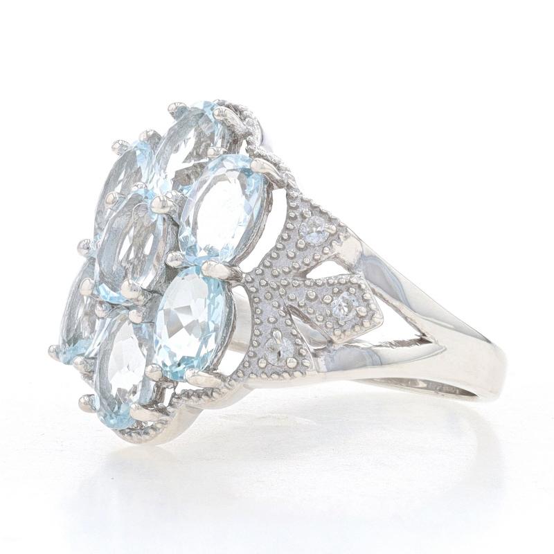 Sterling Sky Blue Topaz & White Topaz Cluster Cocktail Ring - 925 Oval 4.12ctw In Excellent Condition For Sale In Greensboro, NC